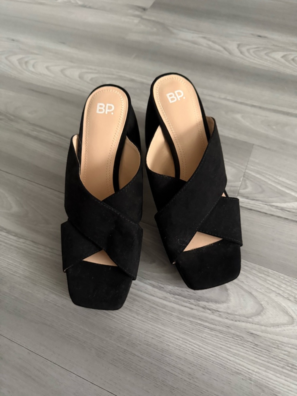bp Black Crisscross Square-Toe Slide Mules